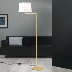 Carlton tekstilgulvlampe, mat messing