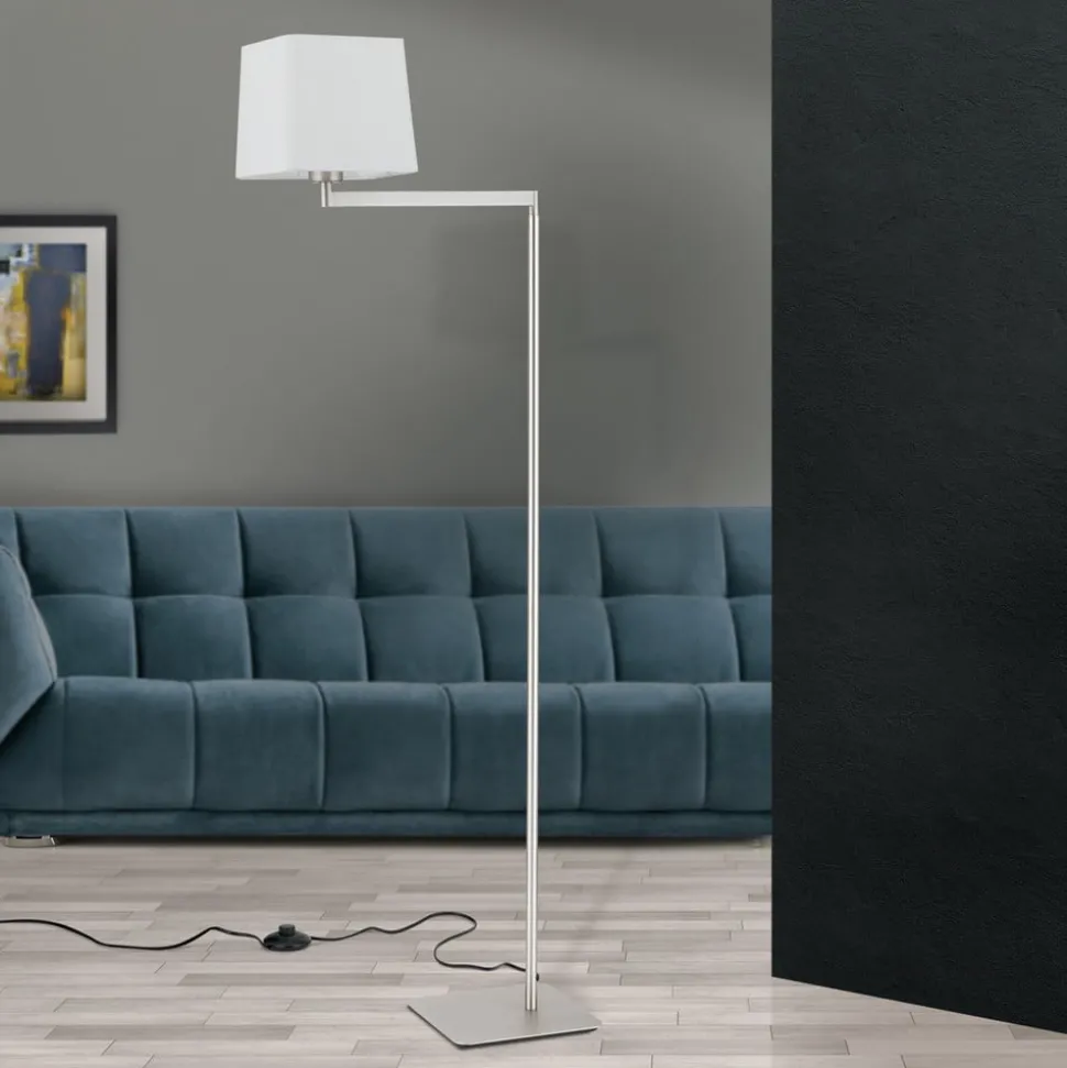 Carlton tekstilgulvlampe, mat nikkel
