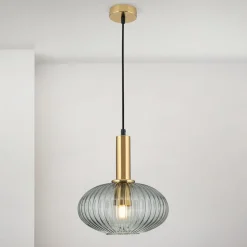Carneval pendellampe, antik messing/røggrå, Ø 25 cm, glas