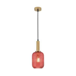 Carneval pendellampe, antik messing/rød, Ø 14 cm, glas