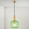 Carneval pendellampe, antik messing/grøn, Ø 20 cm, glas