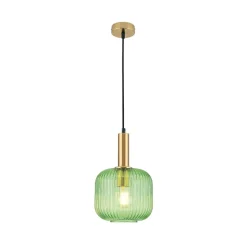 Carneval pendellampe, antik messing/grøn, Ø 20 cm, glas