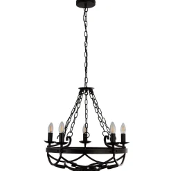 Cartwheel III lysekrone, 5 lyskilder, Ø 54 cm, sort, metal