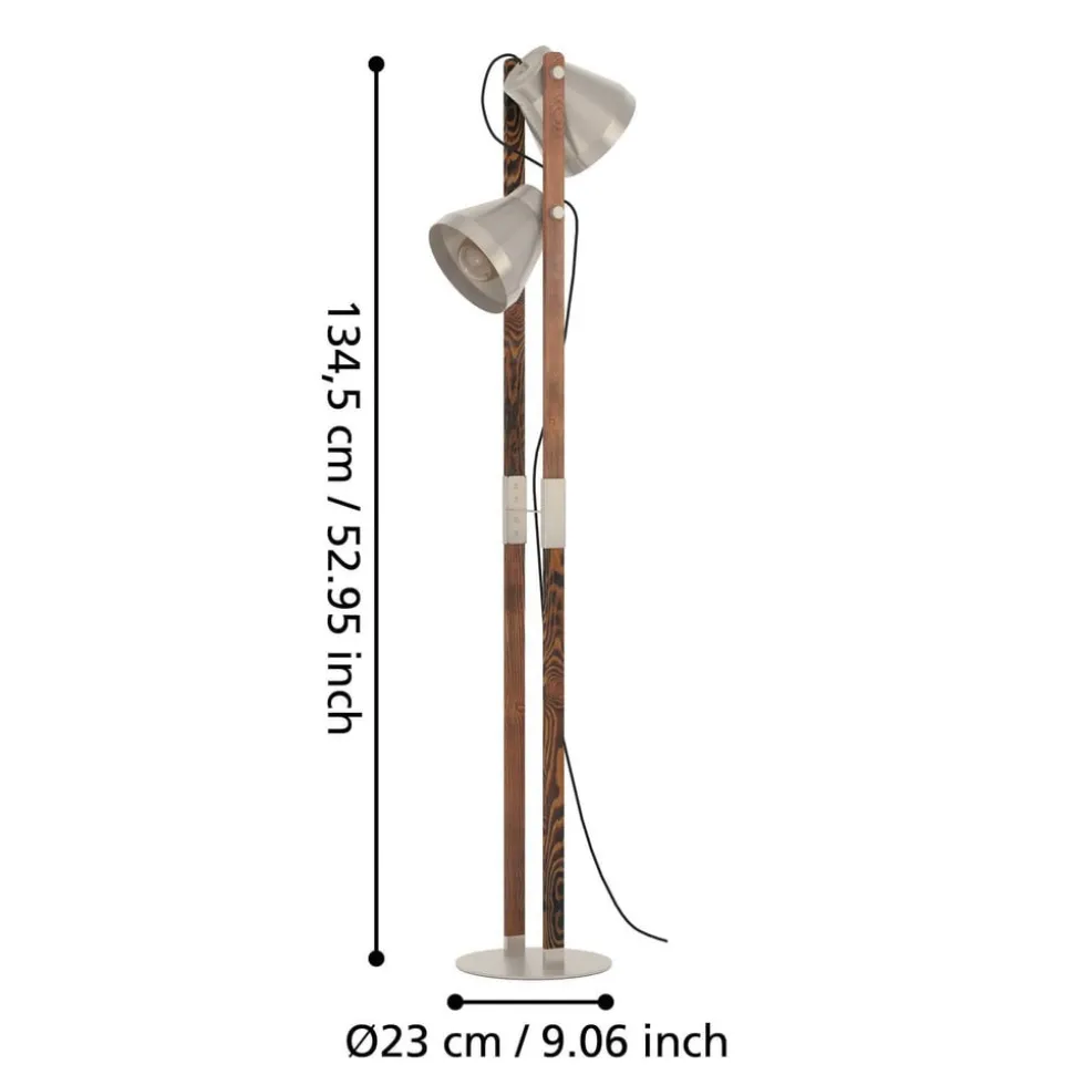 Cawton gulvlampe, højde 134,5 cm, stål/brun, 2 lyskilder i stål