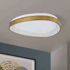 Charlie loftlampe, Ø 45 cm, opalhvid, antik messingfarve