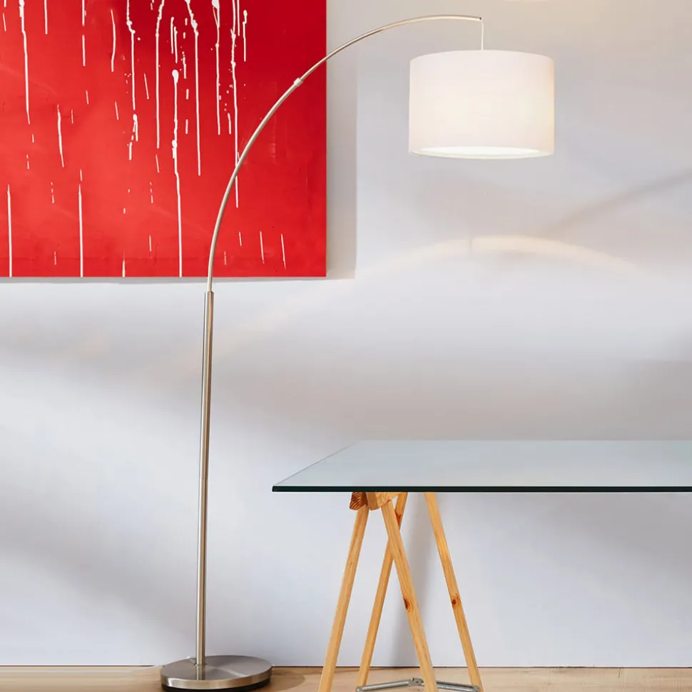 Clarie gulvlampe, hvid, jernfarvet, 180 cm, stof/metal