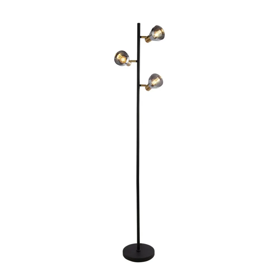Classy 3 lyskilder gulvlampe, røget glas