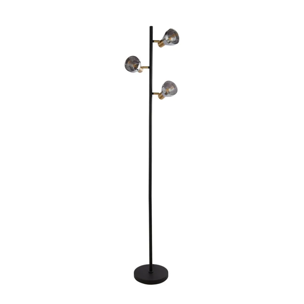 Classy 3 lyskilder gulvlampe, røget glas