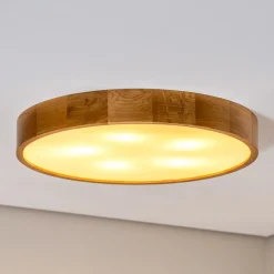 Cleo loftlampe, Ø 57,5 cm, 5 lyskilder, egetræ, E27