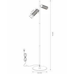 Club gulvlampe, justerbar, hvid, metal, 140 cm, GU10