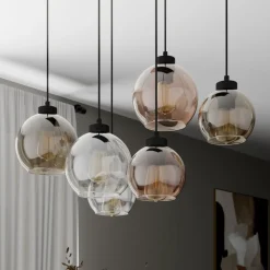 Cubus hængelampe, 74 cm, 6 lyskilder, klar/honning/brun, glas