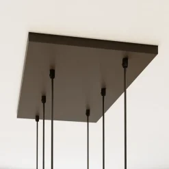Cubus hængelampe, 74 cm, 6 lyskilder, klar/honning/brun, glas
