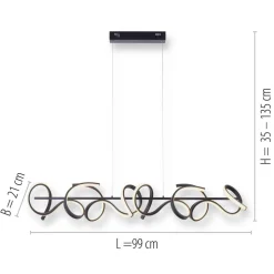 Curls LED-hængelampe, sort, metal, 99 cm lang, dæmpbar