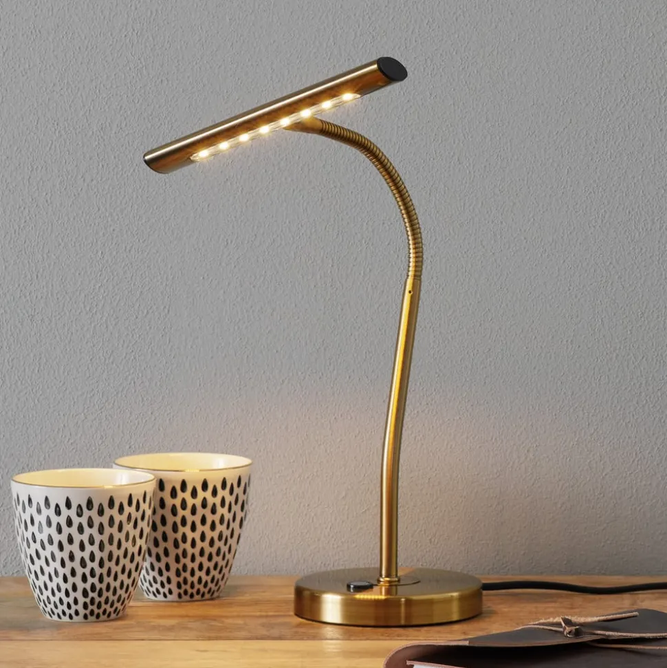 Curtis bøjelig LED-bordlampe, antik messing
