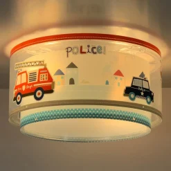 Dalber Police loftlampe, blå/hvid, Ø 33 cm