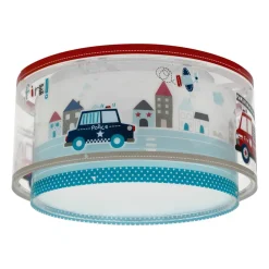 Dalber Police loftlampe, blå/hvid, Ø 33 cm