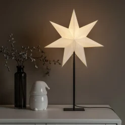 Dekolampe papirstjerne, 7-takket, hvid højde 65 cm
