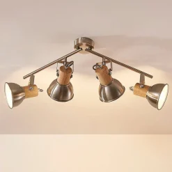 Dennis loftlampe med træ, 4 lyskilder.