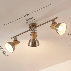 Dennis loftlampe med træ, 3 lyskilder, aflang