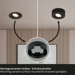 Desi indbygningslampe, sort, Ø9cm, tænd/sluk, 3000K