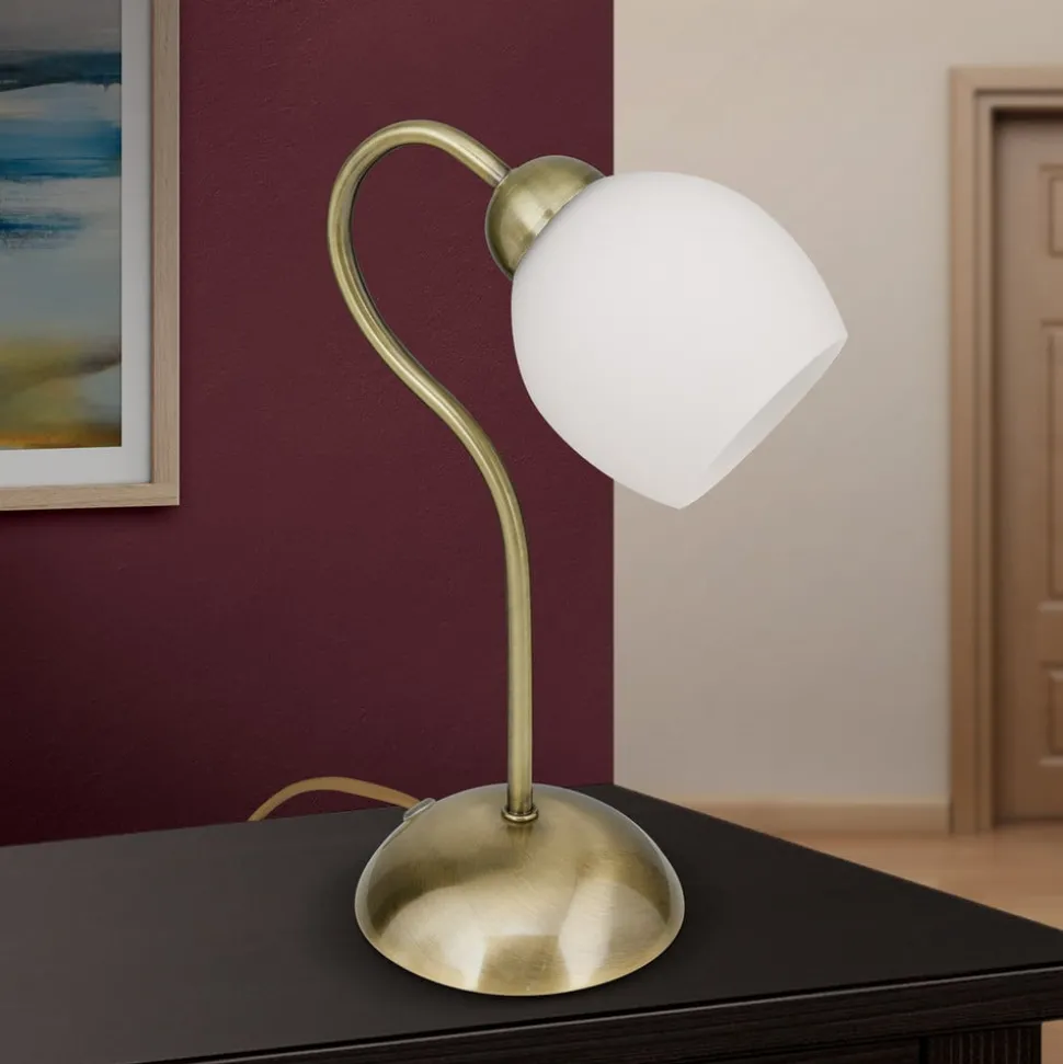 Doma bordlampe, antik messingfarve, højde 30 cm, glas