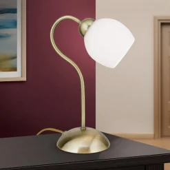 Doma bordlampe, antik messingfarve, højde 30 cm, glas