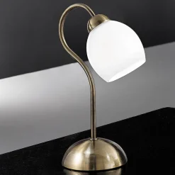 Doma bordlampe, antik messingfarve, højde 30 cm, glas