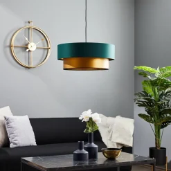 Dorina hængelampe, grøn/guld Ø 50cm