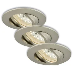 Drejelig LED-indbygningsspot, 3 stk., mat nikkel
