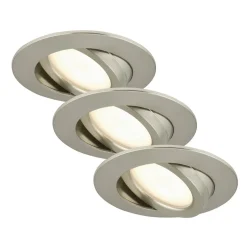 Drejelig LED-indbygningsspot, 3 stk., mat nikkel