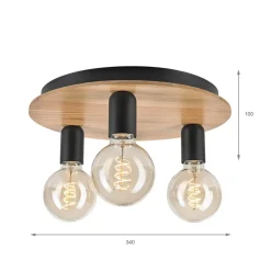 Dusty loftlampe, bøgetræ, sort, Ø 33 cm, 3 lyskilder