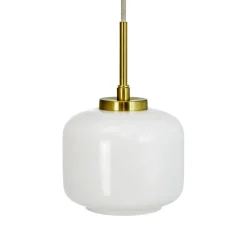 Dyberg Larsen Arp hængelampe, messingfarvet, glas, Ø 15 cm