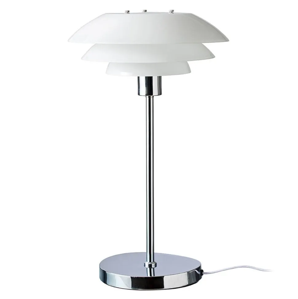 Dyberg Larsen DL31 bordlampe, glasskærm, krom