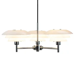 Dyberg Larsen lysekrone DL20, opal/krom, Ø 50 cm, 3 lyskilder.