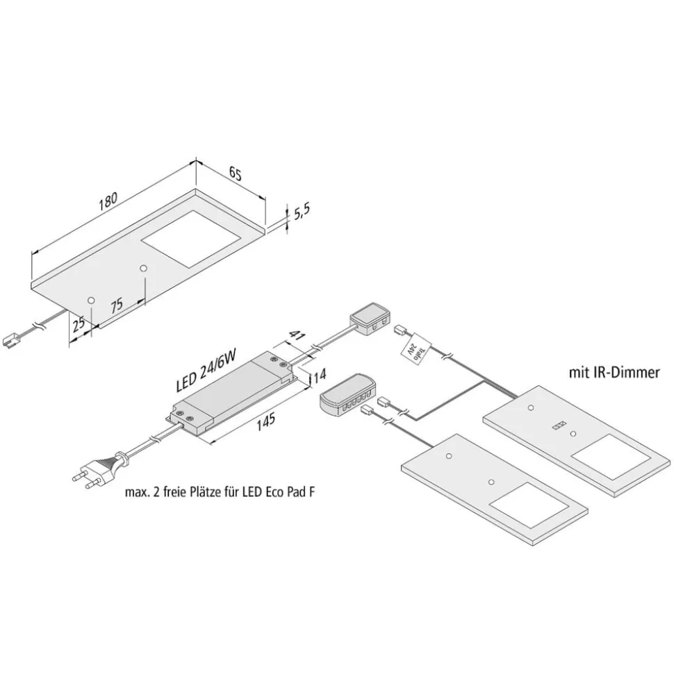 Eco-Pad F LED-underskabsbelysning, 2, 3.000 K sort
