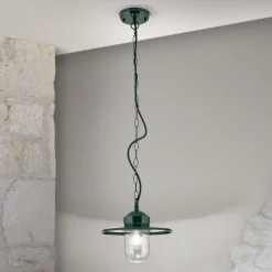 Edward udendørs hængelampe, grøn, Ø 27,5 cm, aluminium/glas