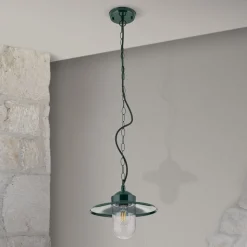 Edward udendørs hængelampe, grøn, Ø 27,5 cm, aluminium/glas