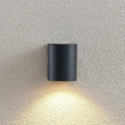 ELC udendørs væglampe Fijona, rund, 8,1 cm, grå, aluminium