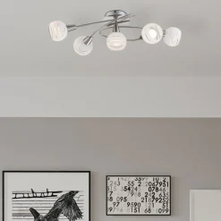 Elliott loftlampe, længde 62 cm, mat nikkel, metal/glas