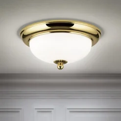Empire loftlampe, Ø 26,5 cm, guld, matteret opalglas