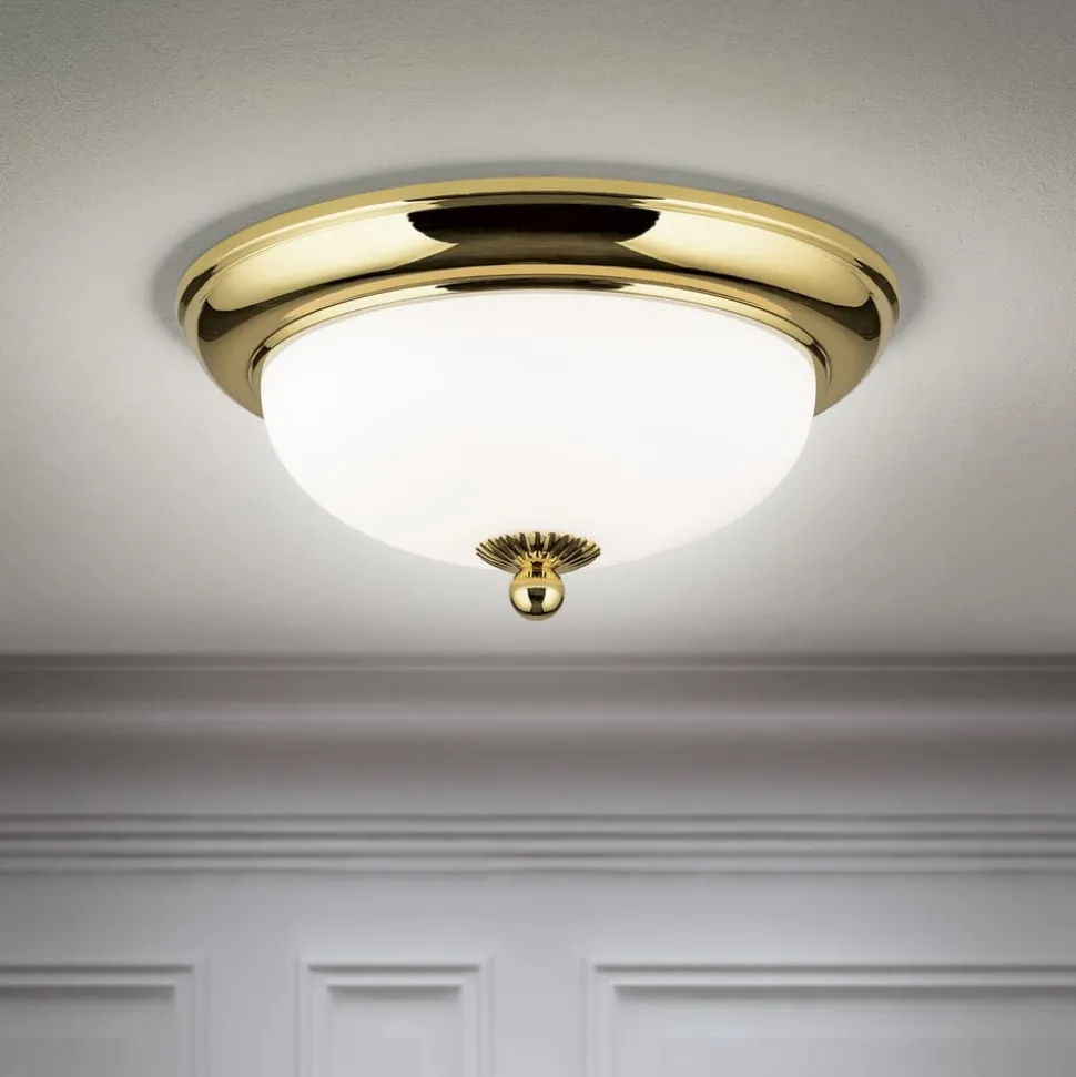 Empire loftlampe, Ø 26,5 cm, guld, matteret opalglas