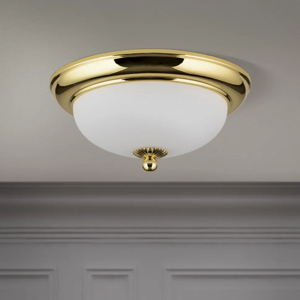 Empire loftlampe, Ø 26,5 cm, guld, matteret opalglas