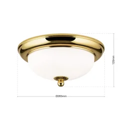 Empire loftlampe, Ø 26,5 cm, guld, matteret opalglas