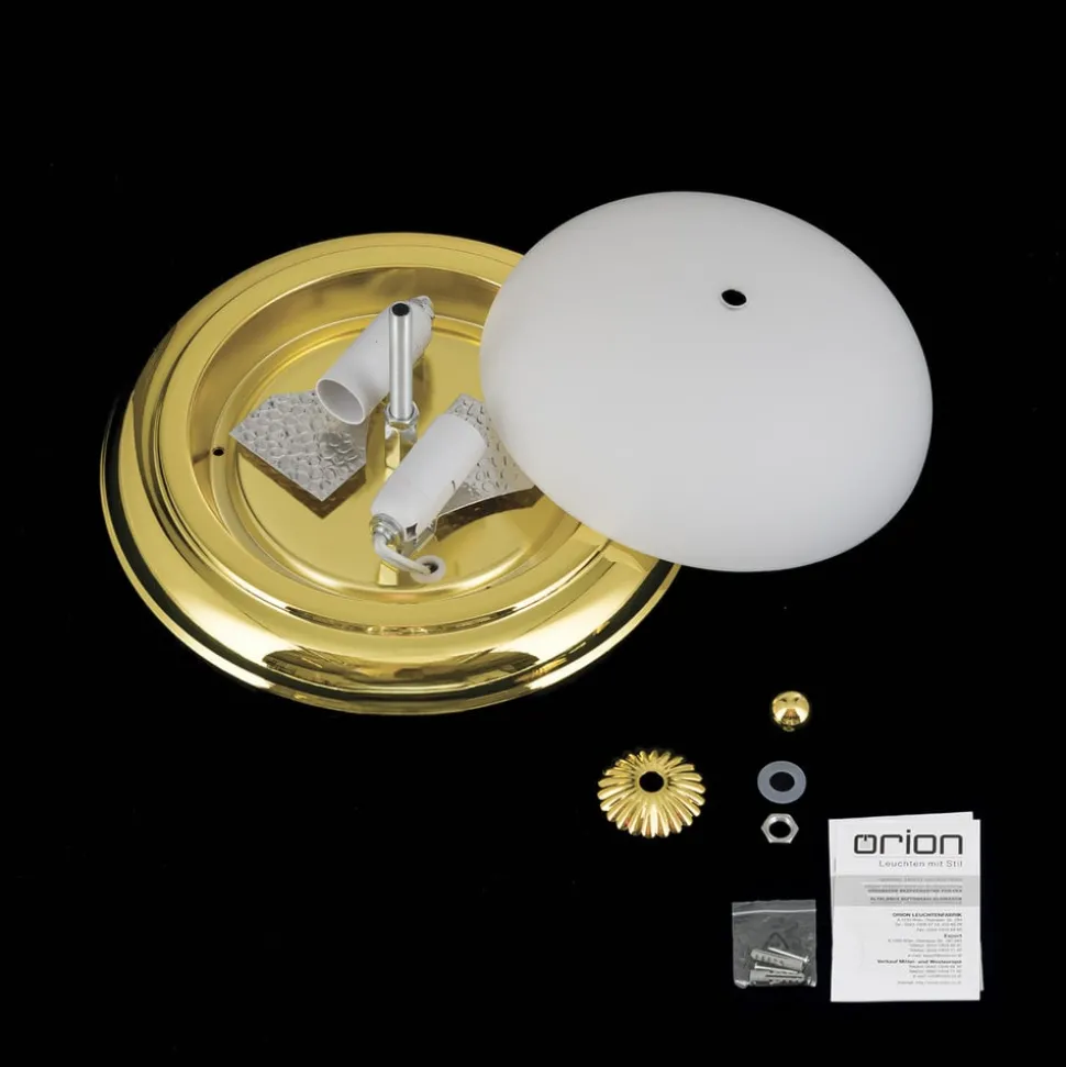 Empire loftlampe, Ø 26,5 cm, guld, matteret opalglas