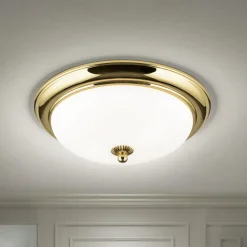 Empire loftlampe, Ø 35,5 cm, guld, matteret opalglas