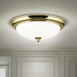 Empire loftlampe, Ø 35,5 cm, guld, matteret opalglas