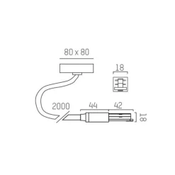 Endetilkobling Volare, kabel 2 m, baldakin, hvid