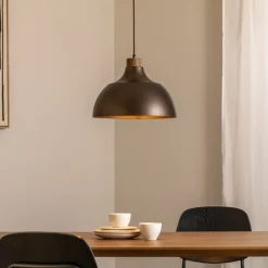 Envostar Kaitt hængelampe, brun, Ø 34 cm, trædetaljer