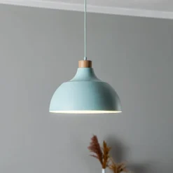 Envostar Kaitt hængelampe, mintgrøn, Ø 34 cm, trædetaljer