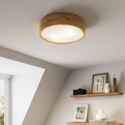 Envostar loftlampe Kerio, Ø 37 cm, naturligt egetræ